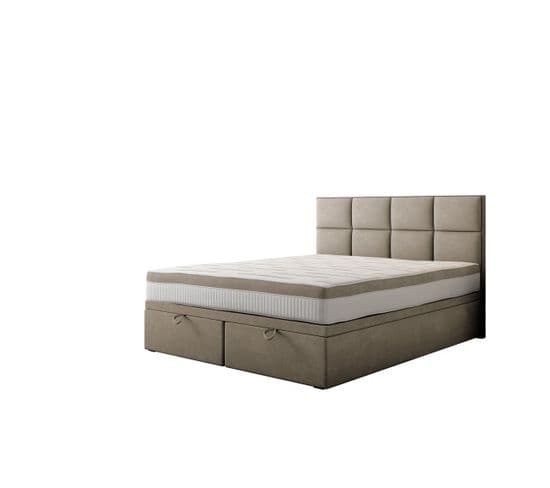 Ensemble 180x200 Cm Tropea Rangement Et Matelas Ressorts Ensachés En Tissu Velours Beige