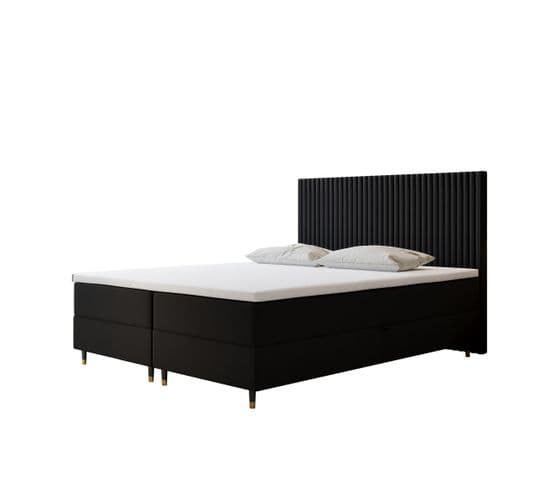 Lit Boxspring 160x200 Cm Estepona Matelas Ressorts Intégrés, Rangement, Surmatelas En Velours Noir