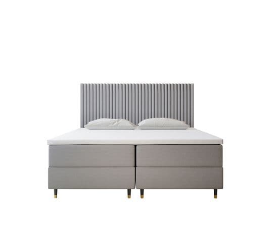 Lit Adulte 180x200 Cm Estepona Avec Matelas Ressorts Intégrés, Rangement, Surmatelas En Velours Gris