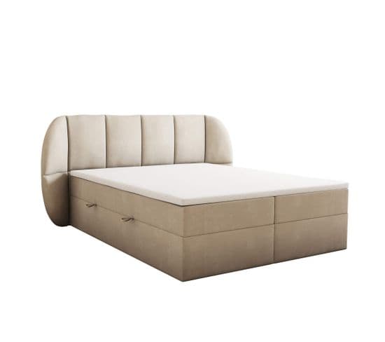 Ensemble 140x200 Cm Bilbao Rangement Et Matelas Ressorts Ensachés En Velours Beige