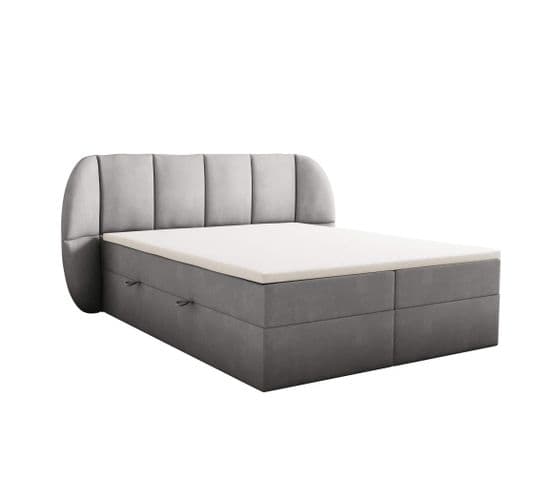 Lit Adulte 140x200 Cm Bilbao Rangement Et Matelas Ressorts Ensachés En Velours Gris