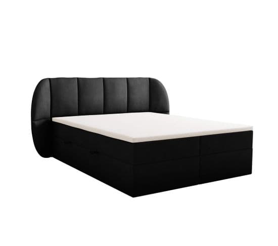 Lit Boxspring 160x200 Cm Bilbao Rangement Et Matelas Ressorts Ensachés En Velours Noir