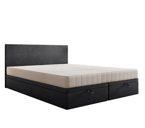 Lit Boxspring 140x200 Cm Siesta Avec Rangement Et Matelas Ressorts Ensachés En Velours Gris Foncé