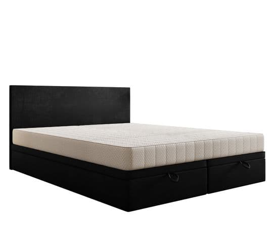 Lit Adulte 180x200 Cm Siesta Avec Rangement Et Matelas Ressorts Ensachés En Velours Noir