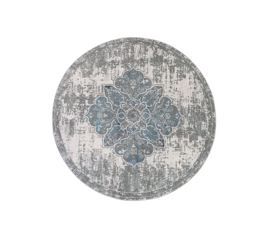 Valley Rond Tapis Poil Court Vintage Beige Gris Clair 80x80cm