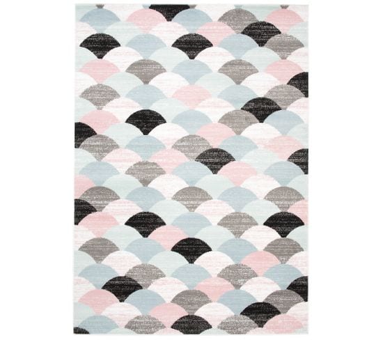 Tapis Enfant Noir Gris Bleu Rose Blanc Baby 140 X 200 Cm