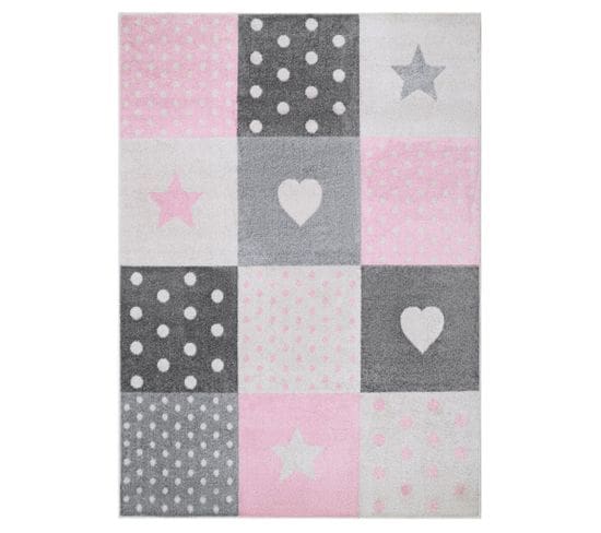 Tapis Salon Chambre Gris Blanc Rose Patchwork Géométrique Doux 240 X 330 Cm Lazur