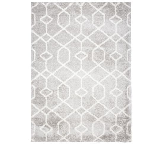 Tapis Poils Longs Blanc Gris Géométrique Molleux 200 X 300 Modena