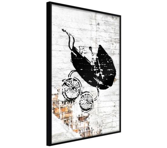 Affiche Murale Encadrée "banksy Baby Stroller" 30 X 45 Cm Noir