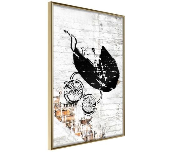 Affiche Murale Encadrée "banksy Baby Stroller" 20 X 30 Cm Or