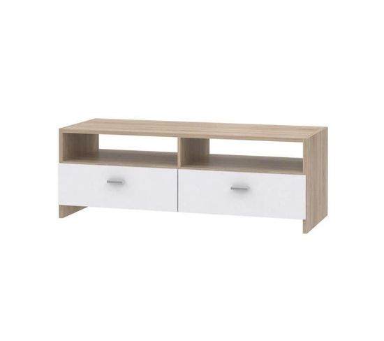 Meuble TV Blanc Mat/chene - L95 Cm - Pilvi