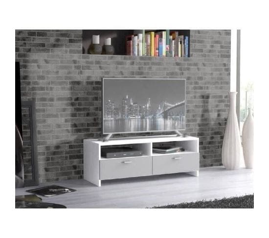 Meuble TV Pilvi Blanc Et Gris Mat Contemporain L 95 X P 36 X H 34,5 Cm