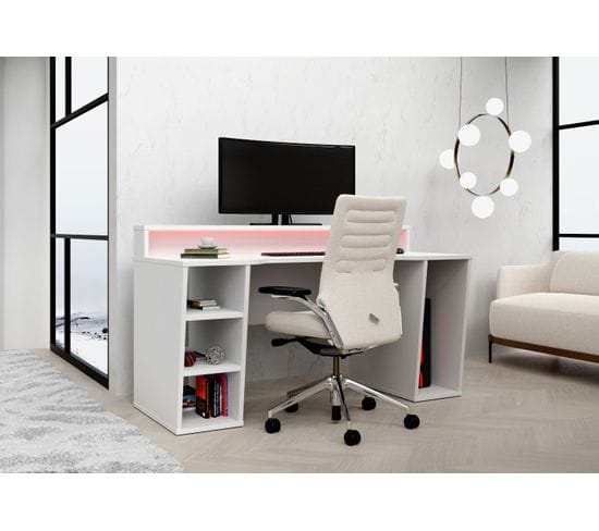 Bureau gamer avec Led PLAYER Blanc