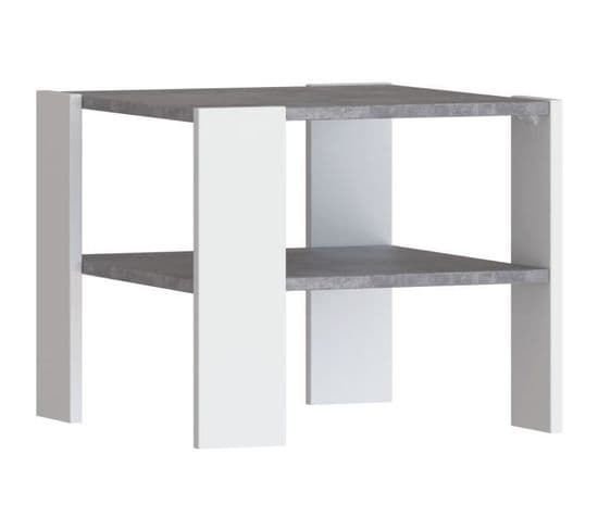 Table Basse Pilvi 2 Plateaux Particules Mélaminé Décor Blanc Et Béton Clair L 55 X P 55 X H 45 Cm