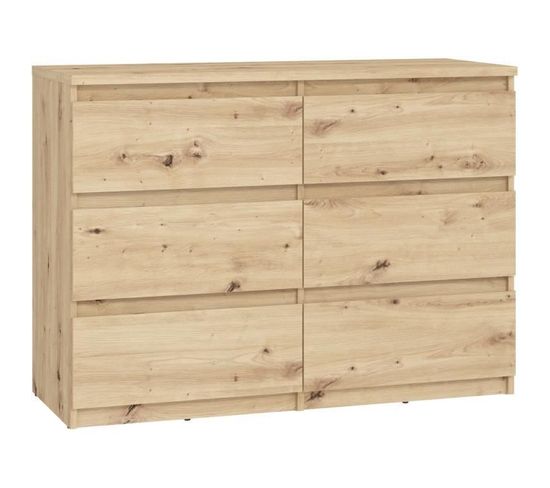 Commode Chelsea 6 Tiroirs L 110 X P 42,2 X H 79,9 Décor Chêne Artisan