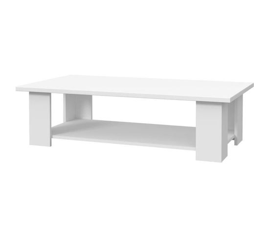 Table Basse Pilvi Style Contemporain Particules Mélaminé - Décor Blanc Mat - L 110 X P 60 X H 31 Cm