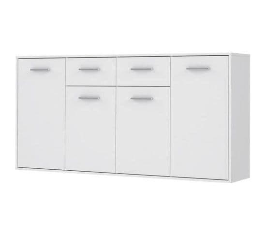 Buffet Bas Pilvi - 4 Portes Et 2 Tiroirs - Blanc Mat - L 162,3 X P 34,2 X H 88,1 Cm