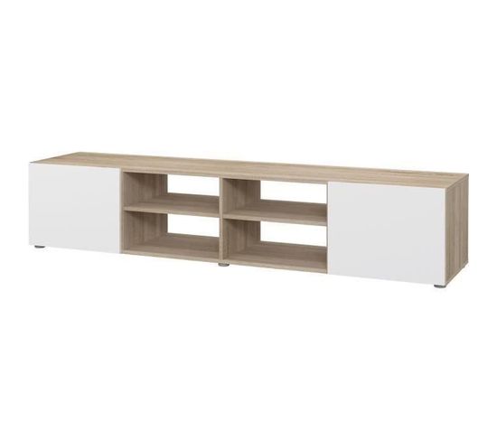 Meuble TV Pilvi - Blanc Et Chene - L 180 X P 42 X H 37 Cm