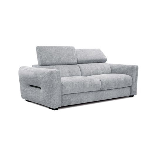 Canapé Droit Xxl Calvera 3 Places Tissu Gris Clair