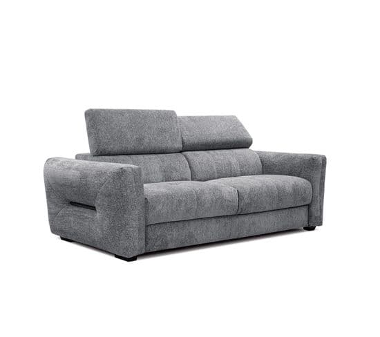 Canapé Droit Xxl Calvera 3 Places Tissu Gris Moyen