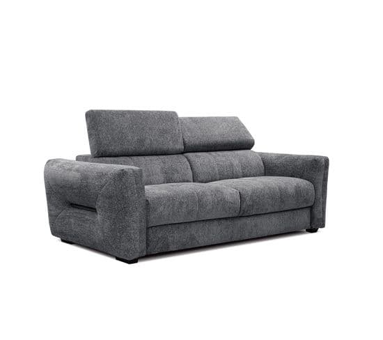 Canapé Droit Xxl Calvera 3 Places Tissu Gris Foncé