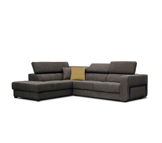 Canapé D'angle Gauche Bergo 5 Places En Tissu Marron Avec Coussins Déco