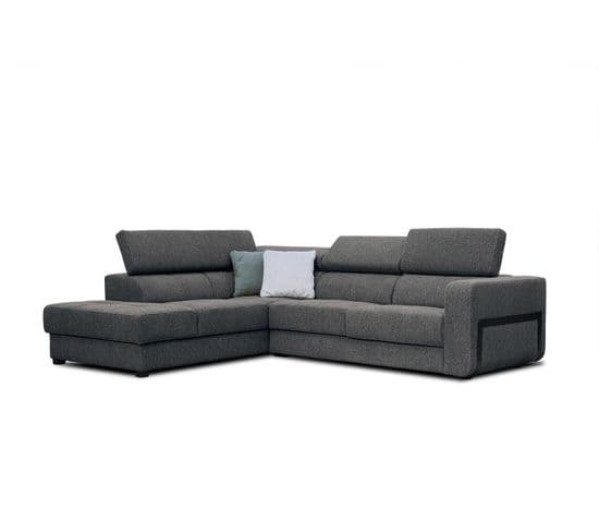 Canapé D'angle Gauche Bergo 5 Places En Tissu Gris Foncé Avec Coussins Déco