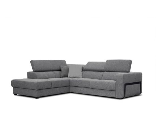 Canapé D'angle Gauche Bergo 5 Places En Tissu Gris Avec Coussins Déco