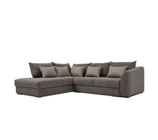 Canapé D'angle Gauche 5 Places Convertible Tissu  Gris Foncé - Elbe