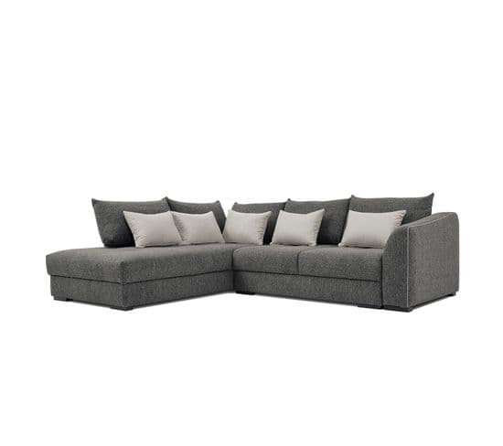 Canapé D'angle Gauche 5 Places Convertible Tissu Gris - Elbe