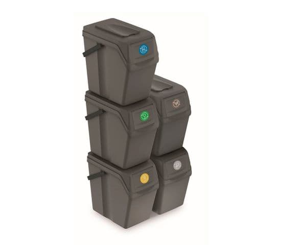 Lot De 5 Cubes De Recyclage 125 L Sortibox En Plastique Gris 5 X 25 L