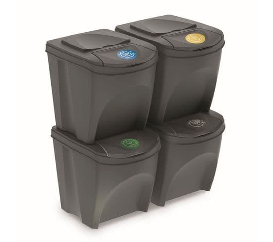 Lot De 4 Cubes De Recyclage 100 L Sortibox En Plastique Gris 4 X 25 L