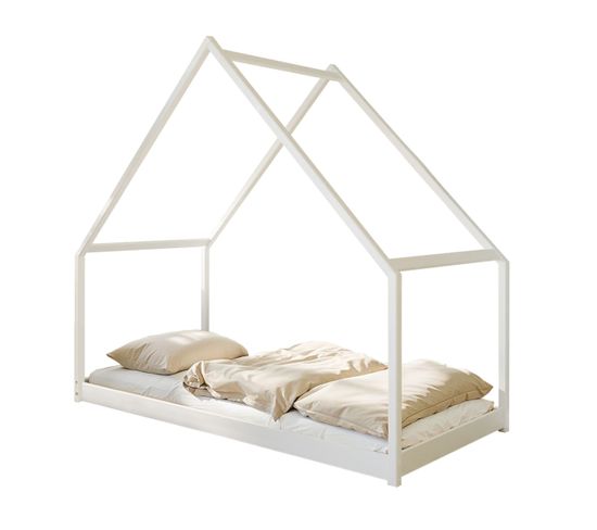 Lit Cabane 90x200 Sommier Inclus Louisa - Blanc