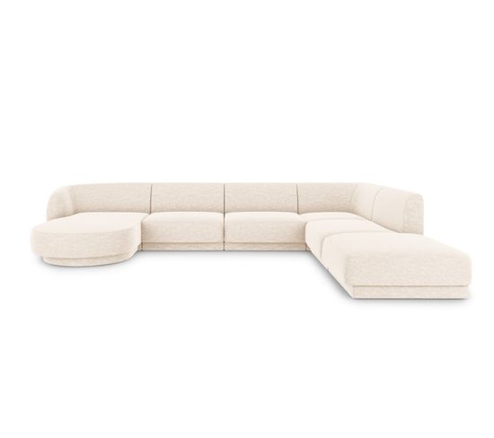 Canapé D'angle Panoramique Droit "miley", 6 Places, Beige Clair, Tissu Chenille