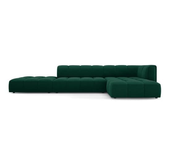 Canapé D'angle Droit Modulable "serena", 5 Places, Vert Bouteille, Velours