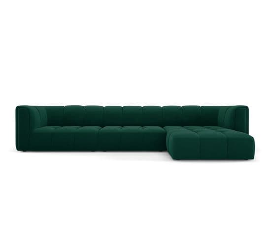 Canapé D'angle Droit Modulable "serena", 5 Places, Vert Bouteille, Velours