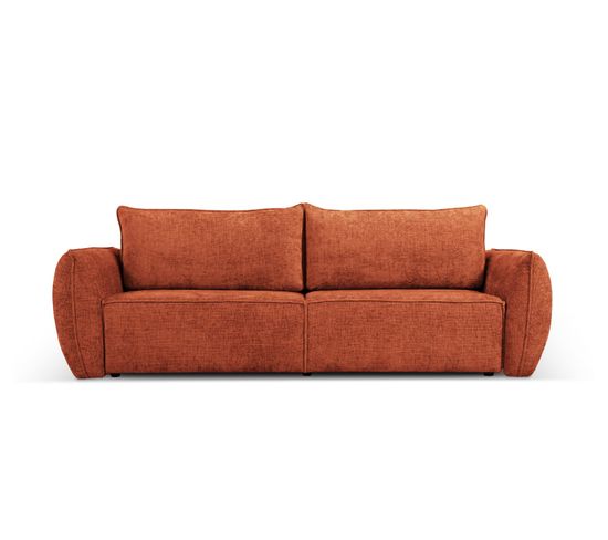 Canapé Convertible Avec Coffre De Rangement "kaelle", 3 Places, Terracotta, Tissu Chenille