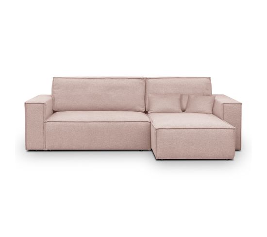 Canapé D'angle Convertible Réversible 4 Places De Rangement En Tissu Rose - Livia New