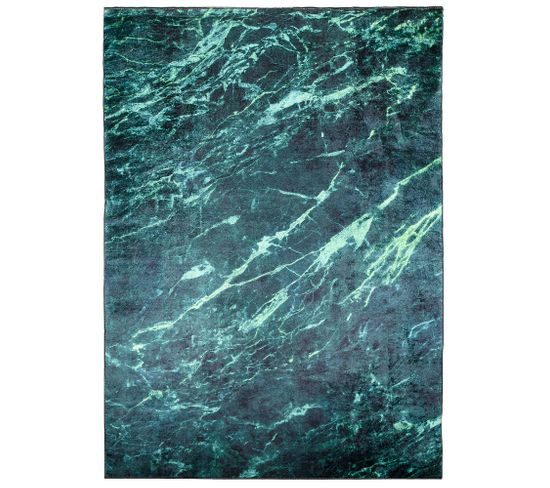 Tapis Salon Anthracite Vert Foncé Abstrait Fin 80x150 Toscana