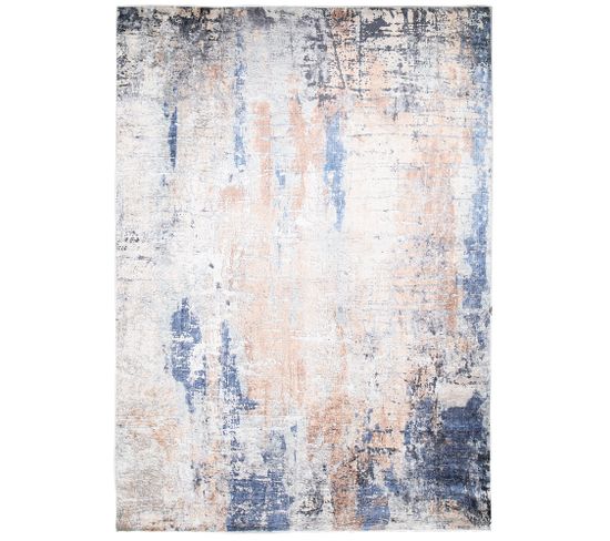 Tapis Salon Cuivré Bleu Marine Abstrait Fin 140x200 Toscana