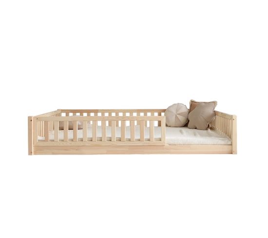 Lit 140x200 Barrière Et Sommier Inclus Pieds 1 Cm Agnès - Bois