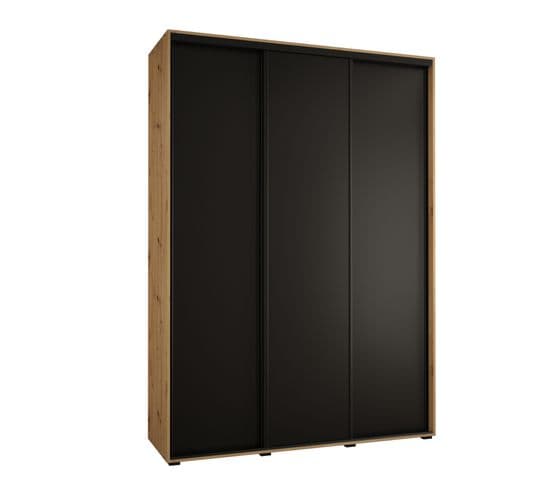 Armoire Davos 1 à Portes Coulissantes 235,2/180/45 3 Portes (artisan/noir/noir)