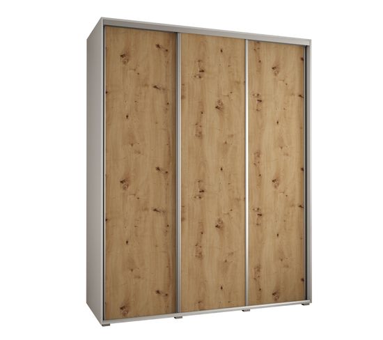 Armoire Davos 1 À Portes Coulissantes 190x60x235.2 Cm - 3 Portes - Blanc Et Bois