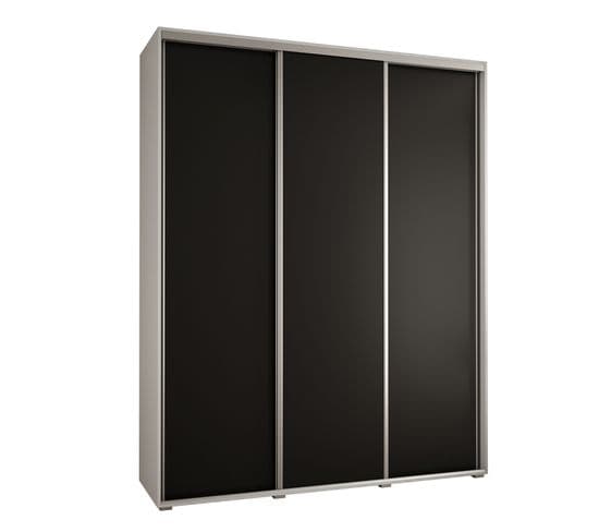 Armoire Davos 1 À Portes Coulissantes 200x45x235.5 Cm - 3 Portes - Blanc, Noir Et Argent