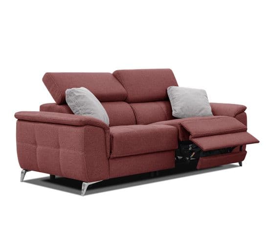 Canapé Droit Avec 2 Relax Électriques Tissu Rouge Brique Et Gris - Plauen