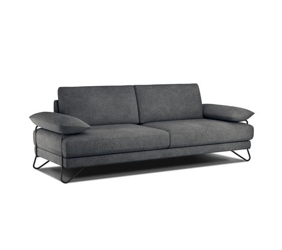 Canapé Droit XXL 3 Places Tissu Gris Foncé - Lori