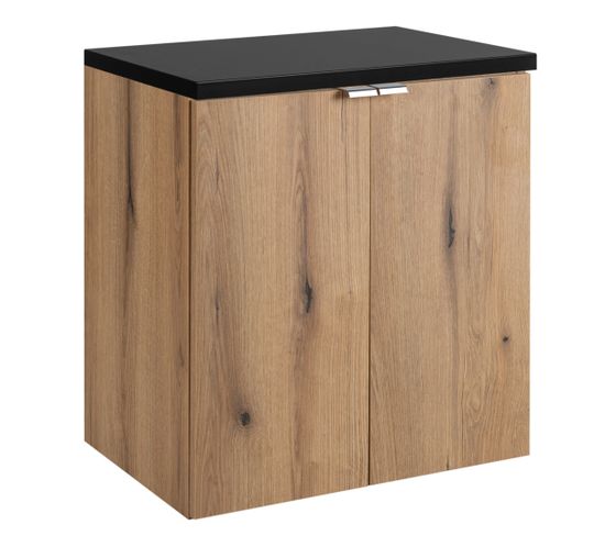 Meubles Suspendu Sous Vasques 2 Portes Avec Le Plan Noir Nova Oak 50 Cm