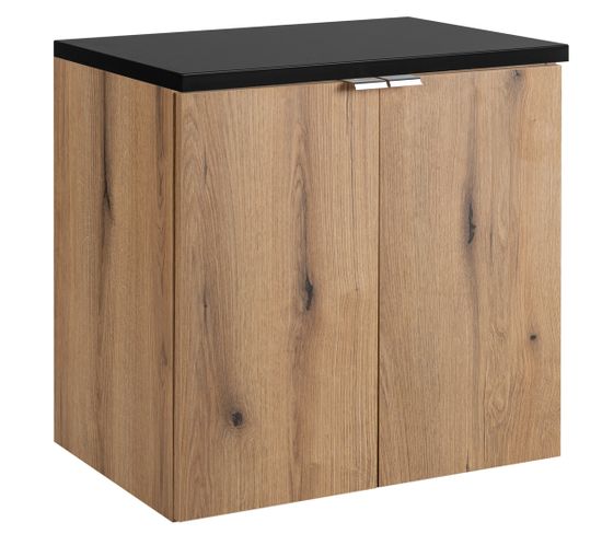 Meubles Suspendu Sous Vasques 2 Portes Avec Le Plan Noir Nova Oak 60 Cm