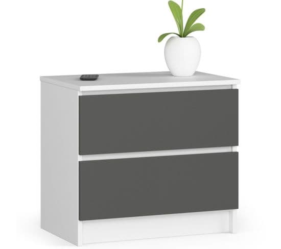 Commode K60 Blanche 60 Cm 2 Tiroirs Façade Gris Graphite 60x40x55 Cm