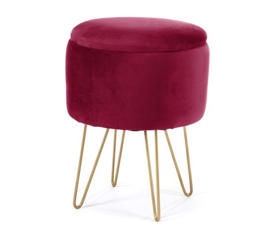 Pouf De Rangement Avec Couvercle Lili Velour Colour De Bourgogne Hauteur 45 Cm